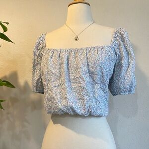 NWT Sophie Rue puff sleeve square neck crop top - light blue lavender floral